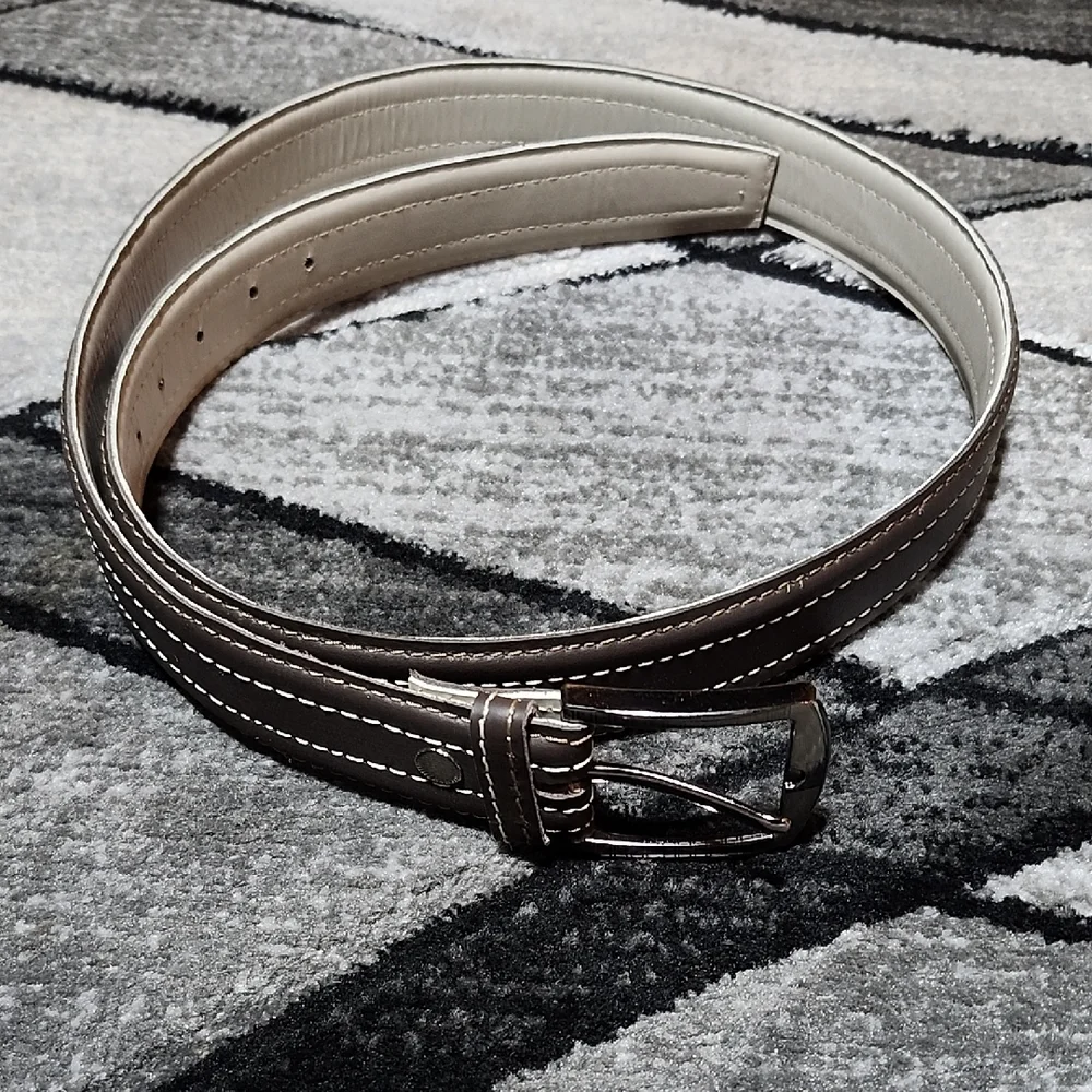 DARK BROWN CONTRAST STITCHING FAUX LEATHER XL BELT